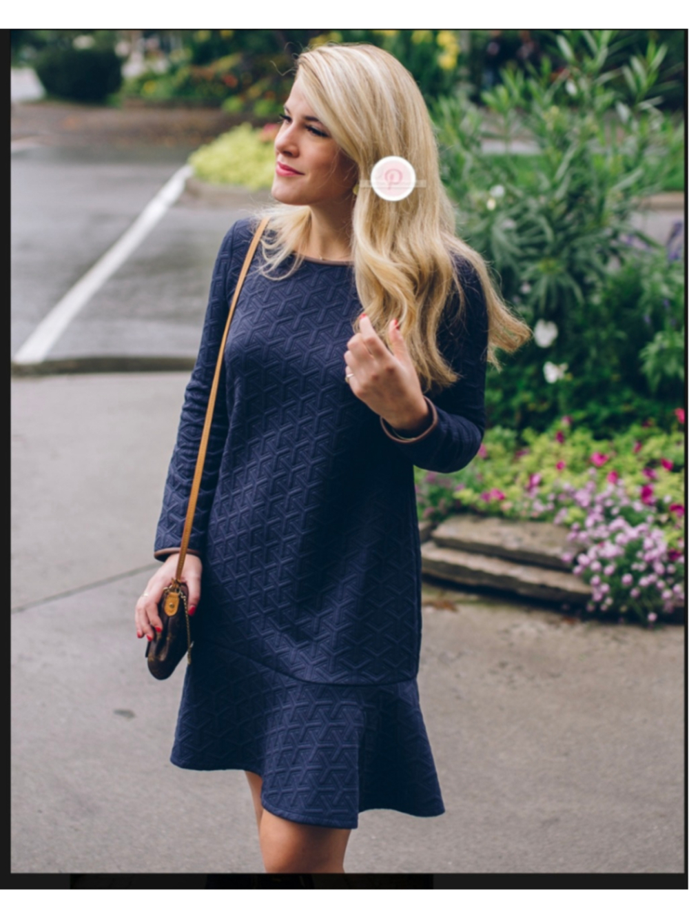 Women's Sail to Sable Navy Long Sleeve Geometric Dress Size M
